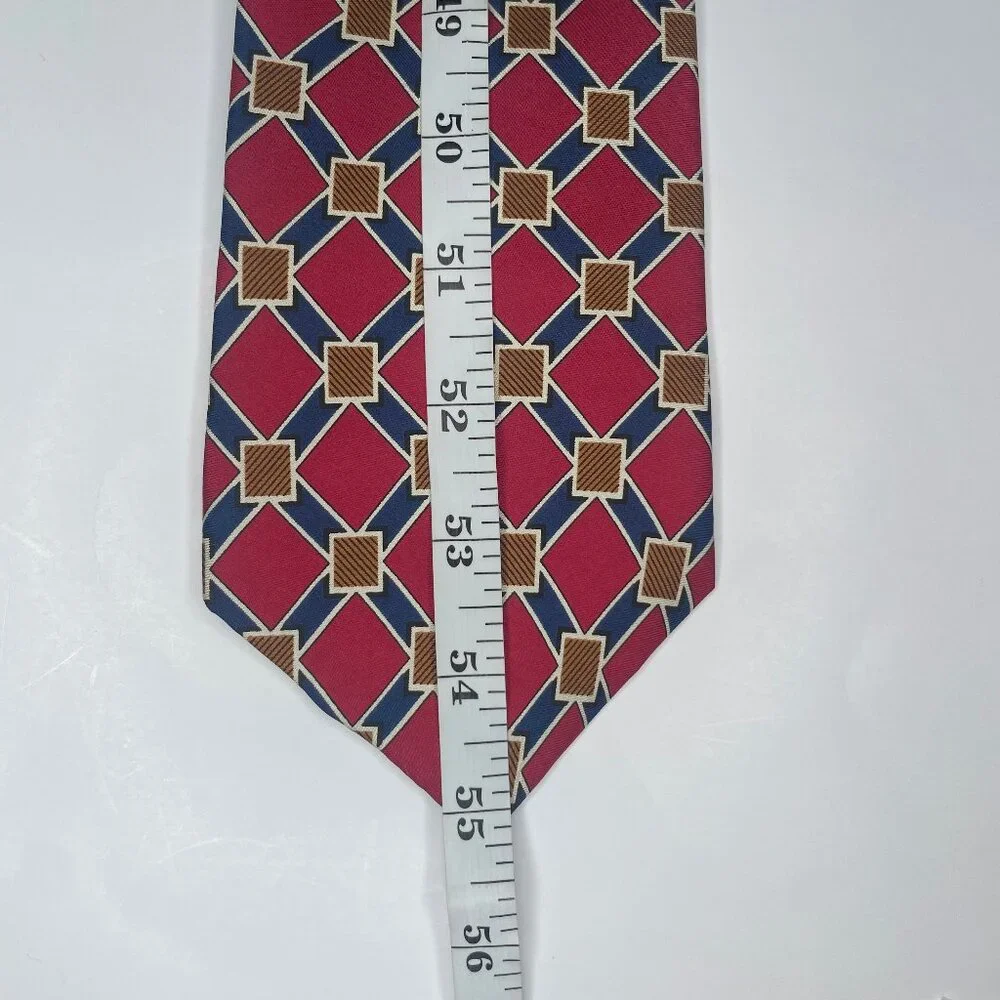 London Fog Vintage 100% Italian Silk Geometric Tie Burgundy Blue